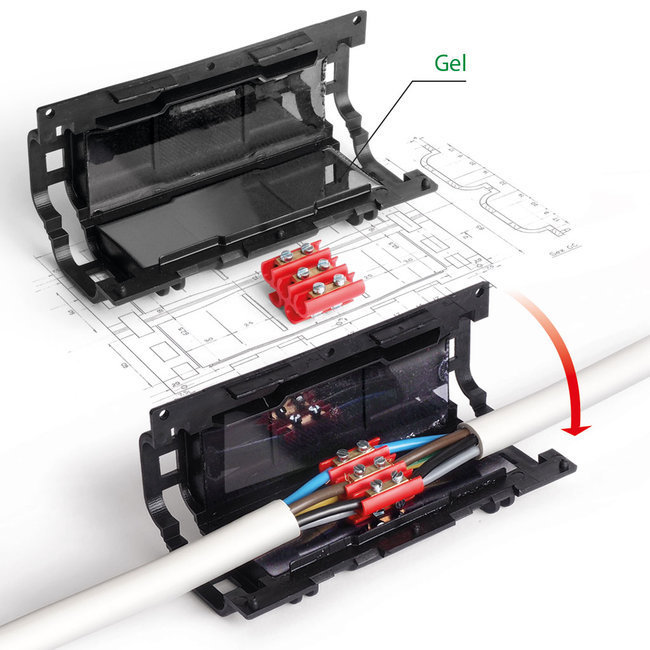 Raccord gel avec bornier pour environnement fermé